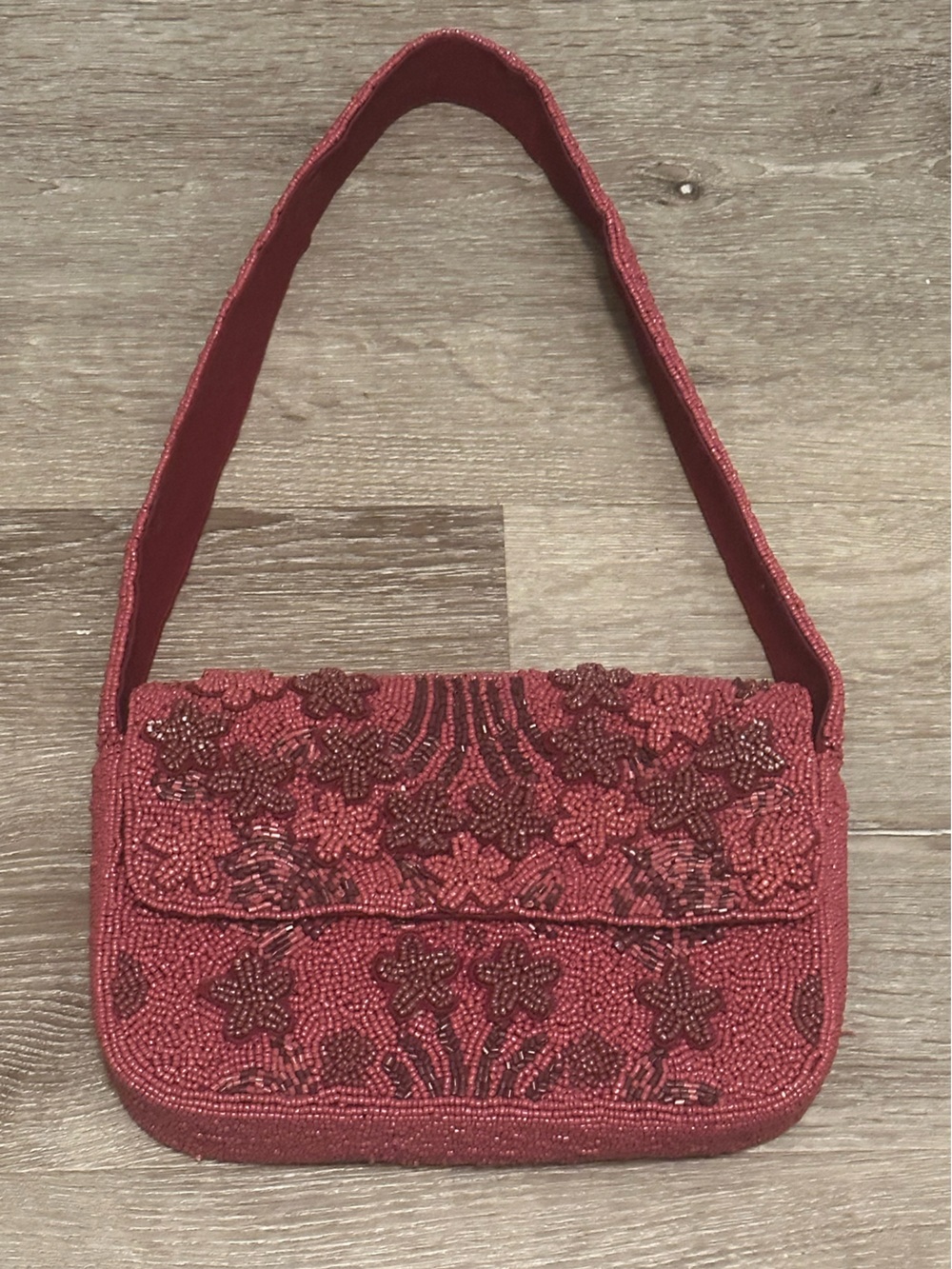 Emily Rosette Beaded Shoulder Bag Burgundy